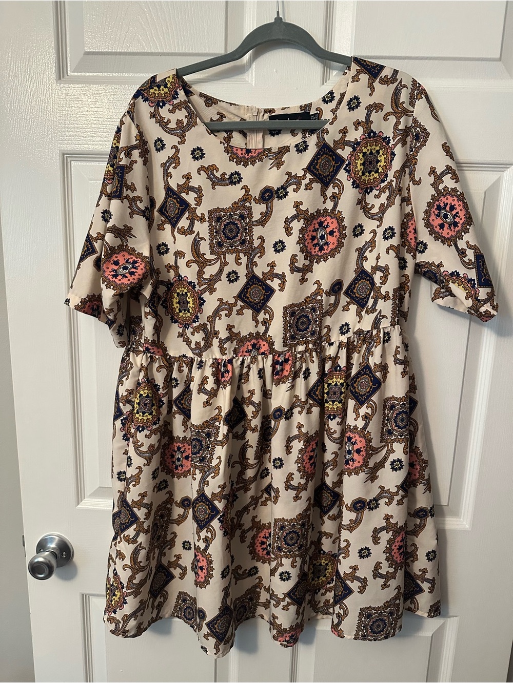 Cream Boho Medallion Babydoll Dress (16)